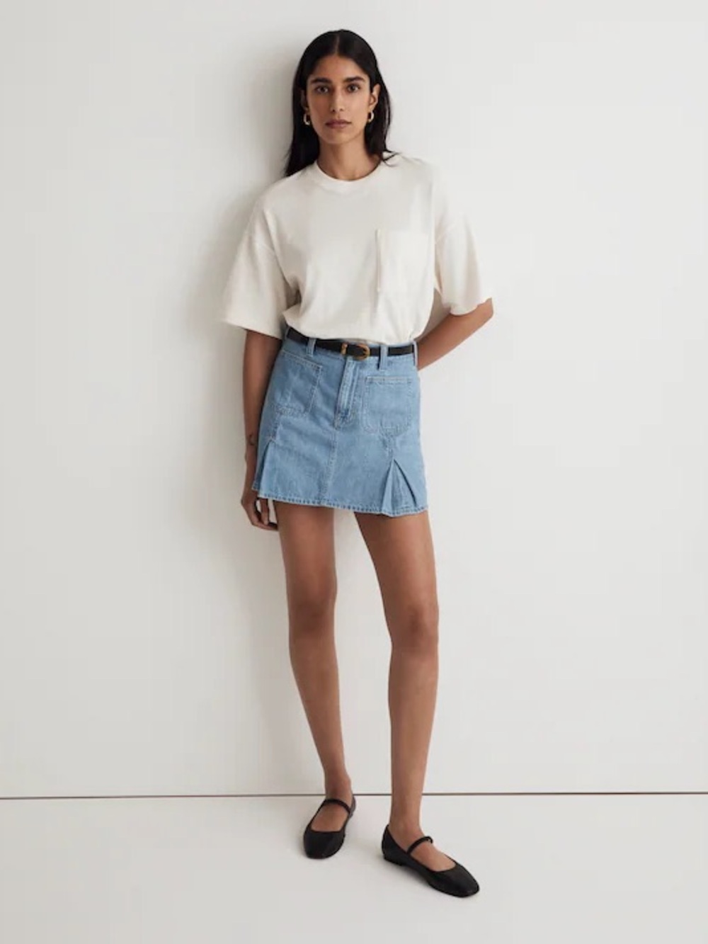 Madewell Light Blue Pleated Denim Mini Skirt  NWT